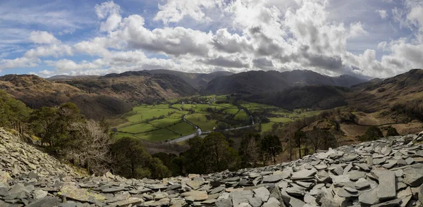 Borrowdale Looking Rosthwaite Castle Crag Panorama Royalty Free Stock Images