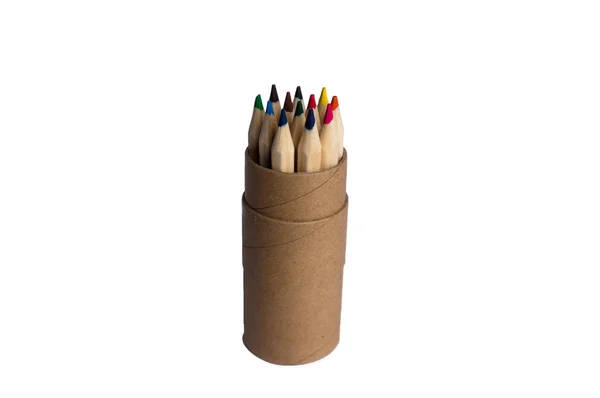 Lápis Multicolor Lápis Colorido Uma Caixa Lápis Fundo Isolado Branco — Fotografia de Stock