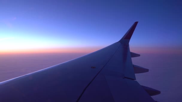 Pencere Deliğinden Uçağın Kanatlarını Görebilirsiniz Bulutların Arka Planına Karşı Havadalar — Stok video