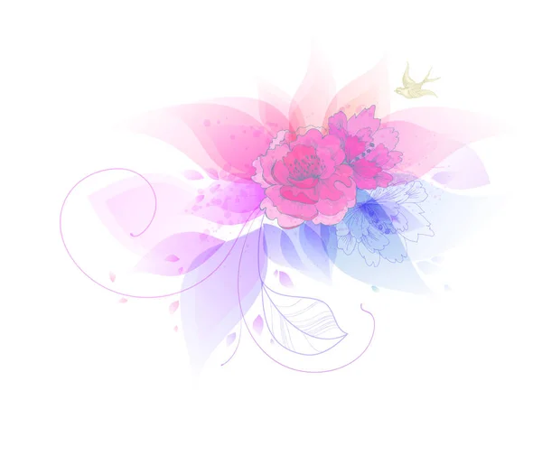 Fantasie-Aquarell mit bunter Blume. — Stockvektor