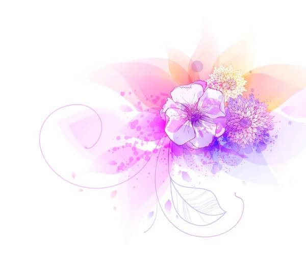 Fantasía Acuarela con flores de colores — Vector de stock