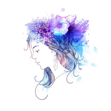 soyut renkli çiçekli kadın