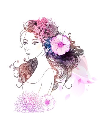 soyut renkli çiçekli kadın