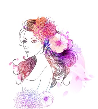 soyut renkli çiçekli kadın