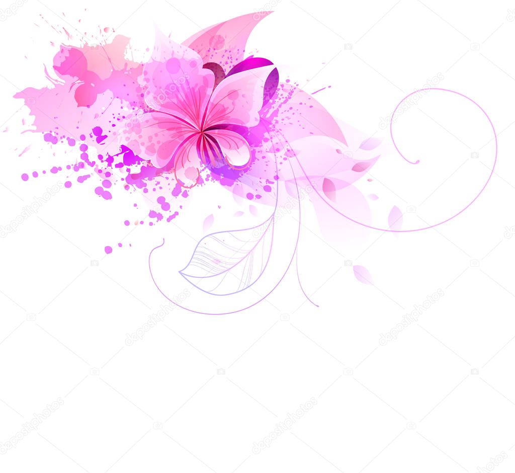 Watercolor background with colorful flowers. 