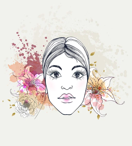 Femme avec des fleurs abstraites colorées . — Image vectorielle