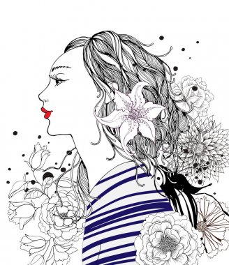 Çiçekli güzel kadın.