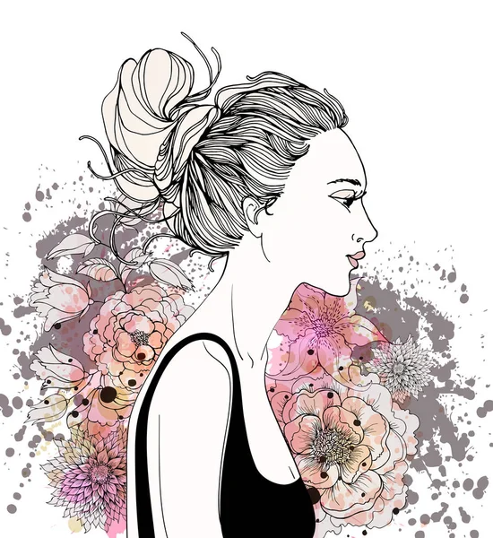 Hermosa mujer con flores — Archivo Imágenes Vectoriales