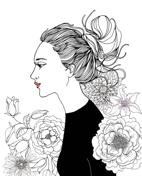 Hermosa mujer con flores — Archivo Imágenes Vectoriales