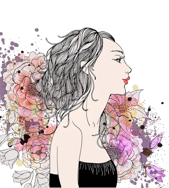 Красива жінка з квітами — стоковий вектор