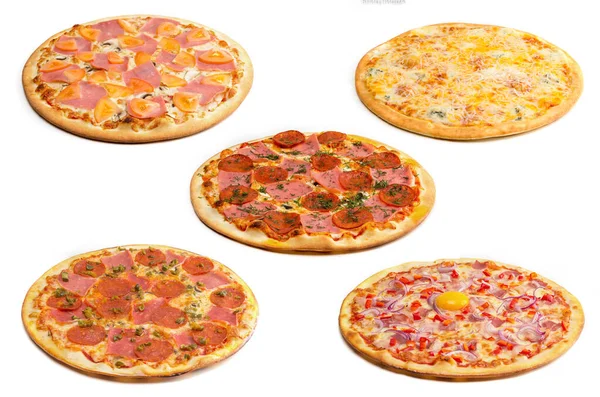 Diferentes tipos de pizzas aisladas en blanco —  Fotos de Stock