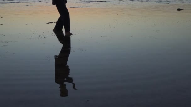 Silhouet van een man wordt weerspiegeld in water tijdens het beoefenen van Qigong oefening — Stockvideo