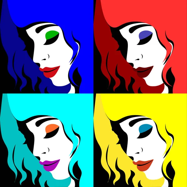 Young woman model in profile in pop art style. Sexy girl for advertising with bright hair — Stock Vector