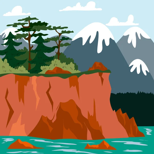 Paisaje de montaña en el horizonte, acantilado junto al mar . — Vector de stock