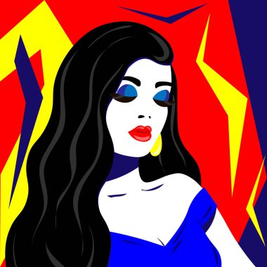 Popüler sanat tarzında genç bir kadın model. Parlak saçlı reklamcılık için seksi kız.