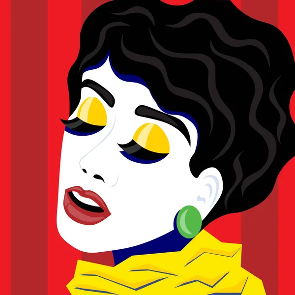 Hermosa y brillante chica en el estilo de la cabeza de arte pop arrojado hacia atrás. Ilustración en estilo retro pop art — Archivo Imágenes Vectoriales