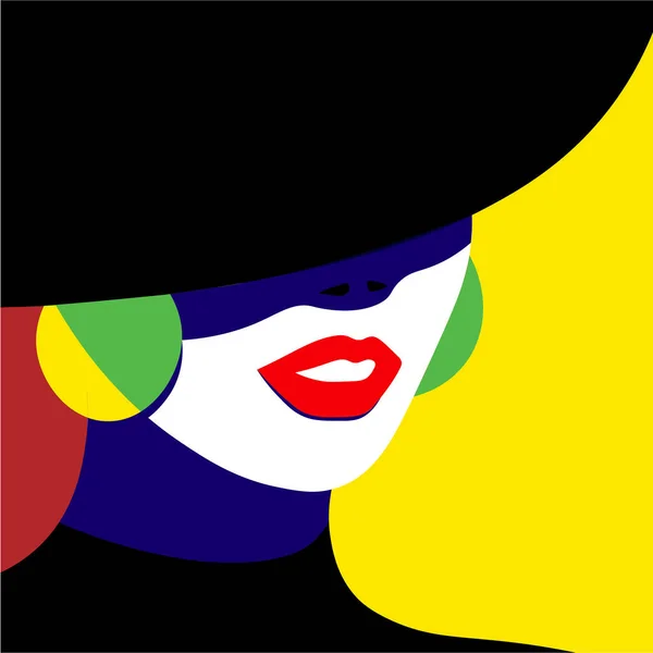 Girl in hat in pop art style fashion woman. Vector graphics — Stock Vector