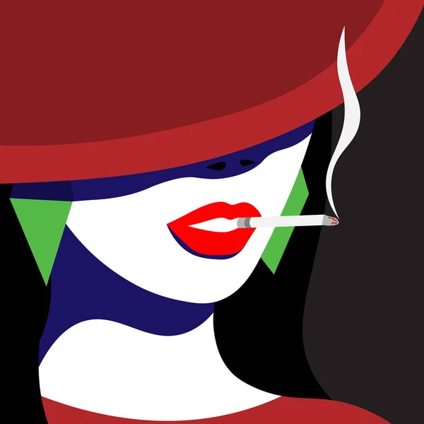 Mädchen mit Hut im Pop-Art-Stil Mode Frau. Vektorgrafik — Stockvektor