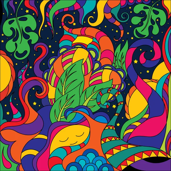 Doğa ve bitkilerin elementleriyle karalama tarzında soyut illüstrasyon.