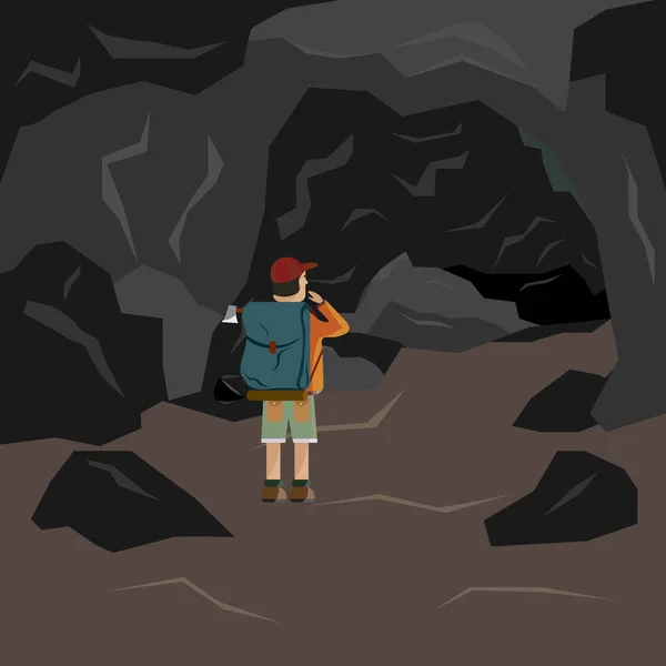 Cueva rocosa de montaña profunda. Viajando naturalista — Vector de stock