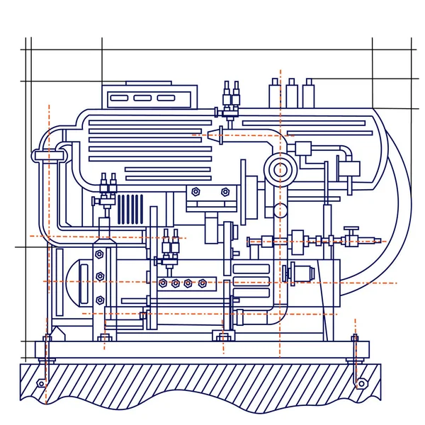 制冷装置的无污染技术绘图. 机器冷却的绘图 — 图库矢量图片