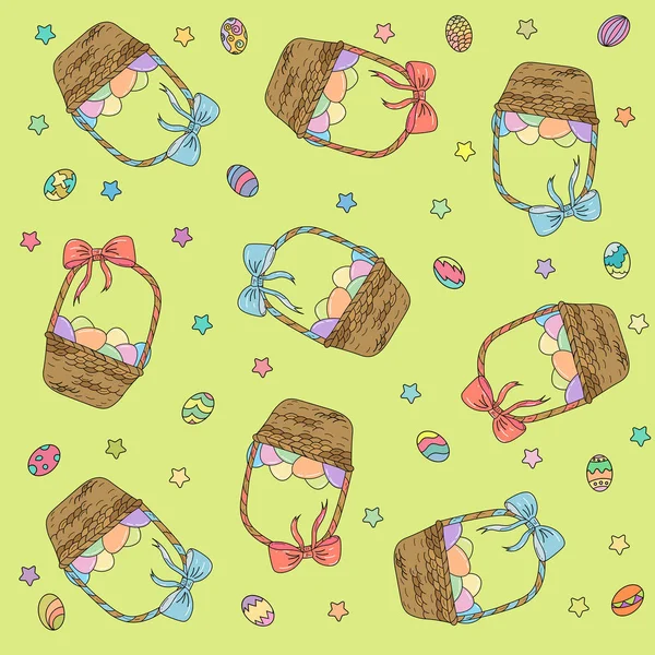 Fond d'écran sur le thème du panier de Pâques avec des œufs — Image vectorielle