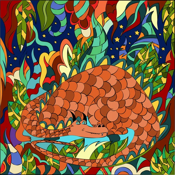 Illustration vectorielle de plantes fatales et d'un grand dragon. Graphiques abstraits pour fonds d'écran, milieux textiles et couvertures de livres . — Image vectorielle