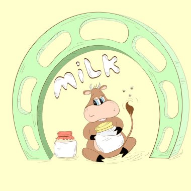 Bir kutu sütle mutlu inek.