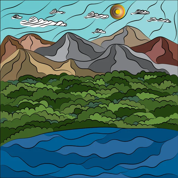 Paisaje montañoso abstracto en estilo mosaico. Gráficos vectoriales — Vector de stock