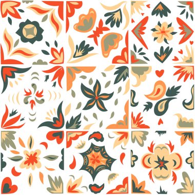 Yama tarzı arkaplanda kiremitlerin tasviri. El çizimi.