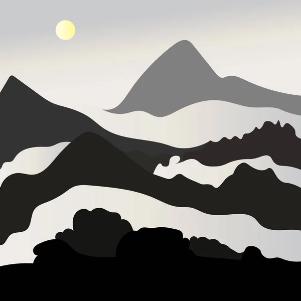 Montaña niebla paisaje ilustración vector gráfico — Vector de stock