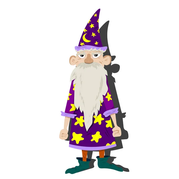 Viejo mago-astrólogo con sombrero y capa — Vector de stock