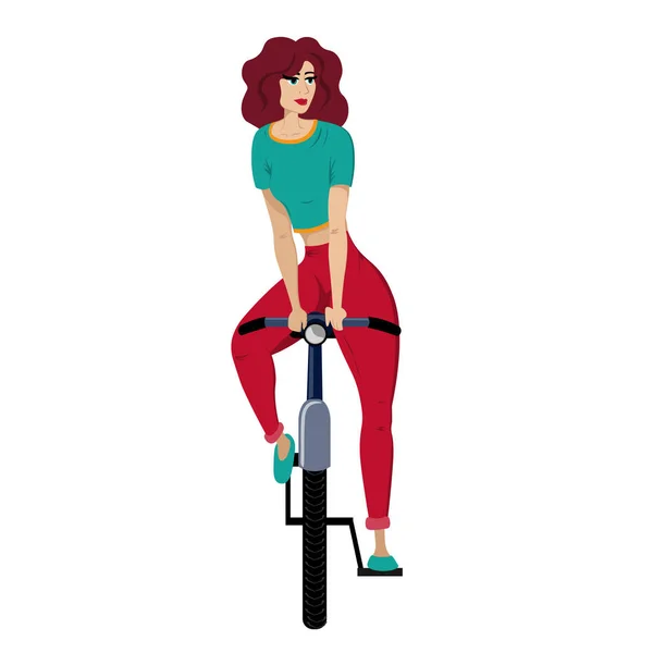 Young slender sporty woman riding a bicycle. — Stock Vector