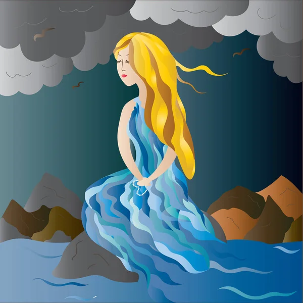 girl water on a stone vector graphic arts