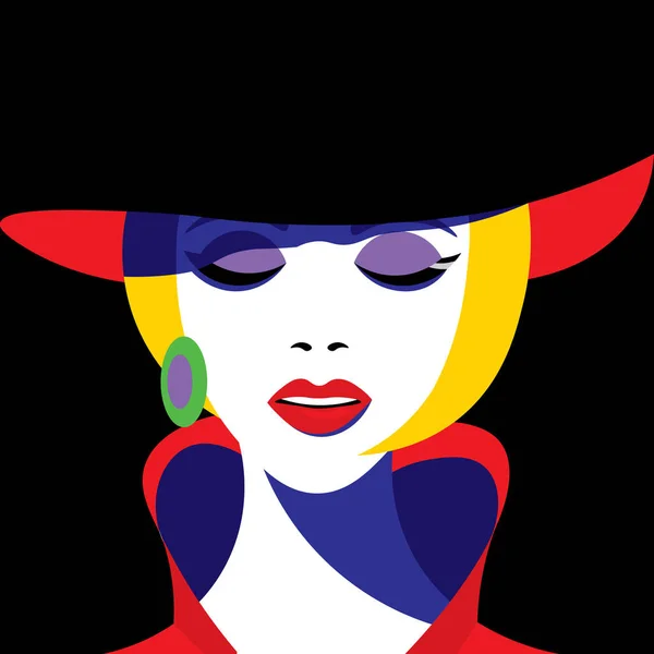 Mädchen mit Hut im Pop-Art-Stil. Vektorgrafik. — Stockvektor
