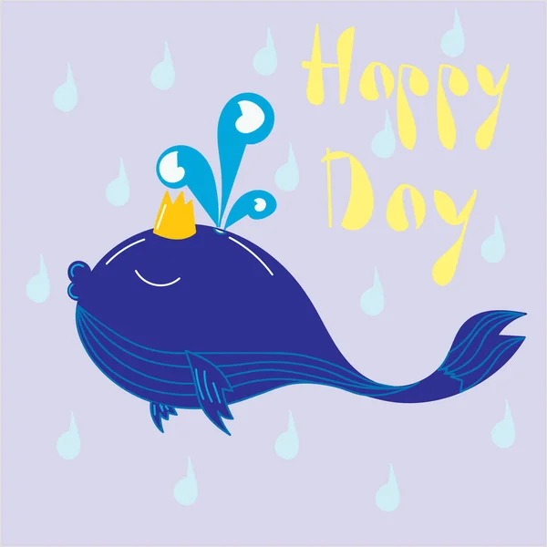 A happy whale in the crown wishing for a good day. — 图库矢量图片