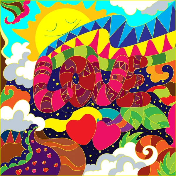 Illustration en couleur abstraite sur le thème de l'amour. Illustration vectorielle dans le style doodle . — Image vectorielle