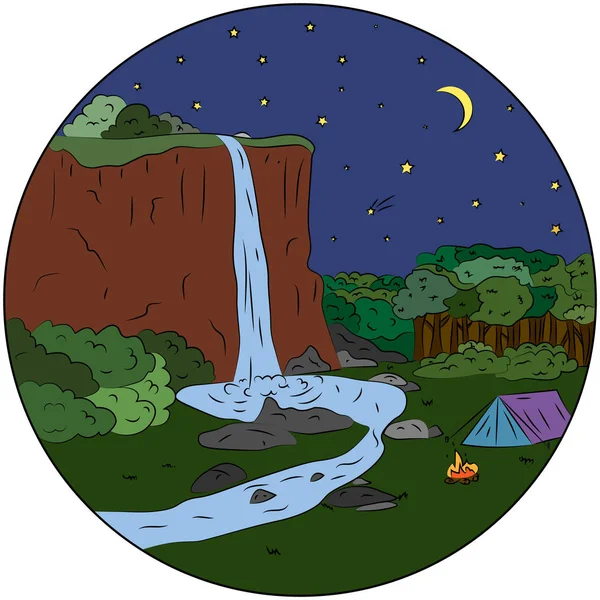 Camping canyon and waterfall — Stock vektor