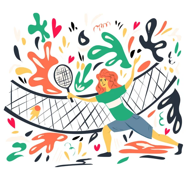 Een jong meisje speelt tennis. Abstracte patronen. Handtekening. — Stockvector