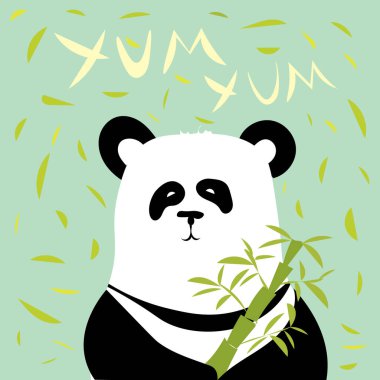 Tebrik kartı için lezzetli bambu vektör illüstrasyonlu panda