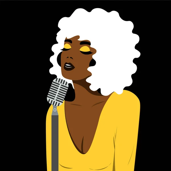 Girl with pop art style sings in blues style. Bright color illustration of a girl — 스톡 벡터