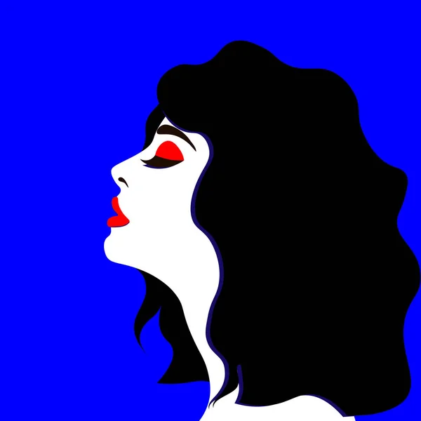 Modèle jeune femme de profil dans le style pop art. Sexy fille pour la publicité avec des cheveux brillants — Image vectorielle