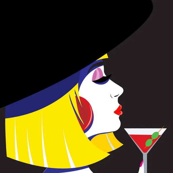 Fille au chapeau dans le style pop art. Graphiques vectoriels . — Image vectorielle