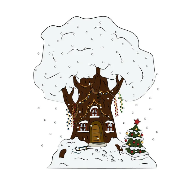 Vinterhus i träd — Stock vektor