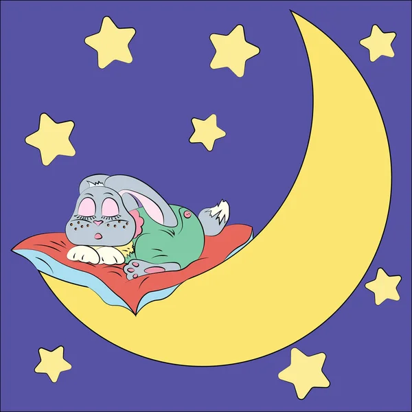Sleeping rabbit on the moon drawing for children — Stock Vector