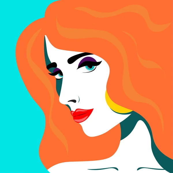 Hermosa y brillante chica en el estilo de la cabeza de arte pop arrojado hacia atrás. Ilustración en estilo retro pop art — Vector de stock