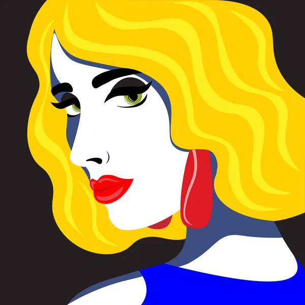 Belle et brillante fille dans le style de la tête pop art jeté en arrière. Illustration dans le style pop art rétro — Image vectorielle