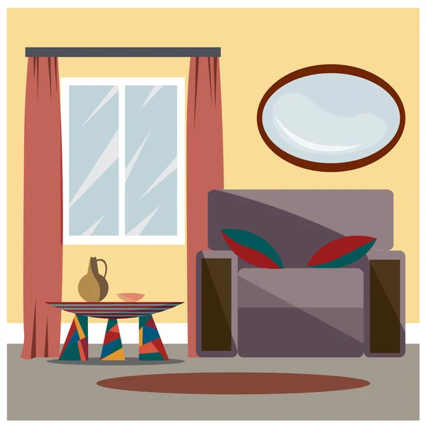 El interior de la habitación está amueblado. Dibujo vectorial . — Vector de stock