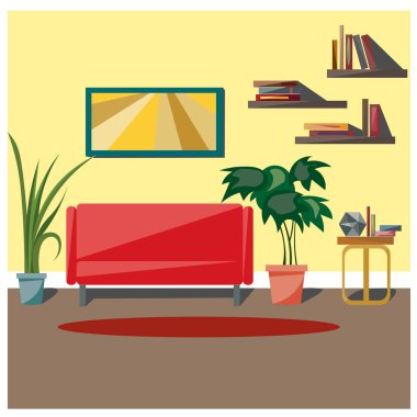 The interior of the room is furnished. Vector drawing.
