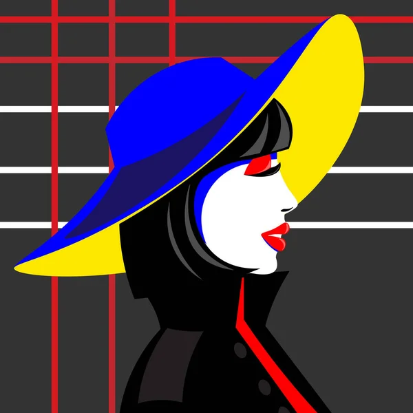 Fille au chapeau dans le style pop art. Graphiques vectoriels — Image vectorielle